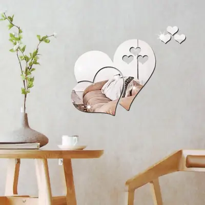 3D Acrylic Heart Mirror Wall Stickers for Living Room Decor