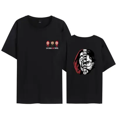 Men Women Black T-Shirt La Casa en Papel Mask Print