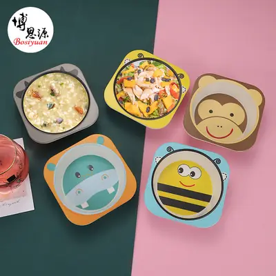 Cute Cartoon Bamboo Bowl for Kids 14cm Square