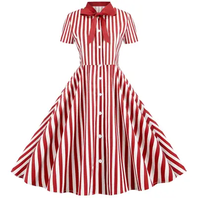 Black Striped Hepburn Style Dress for Women