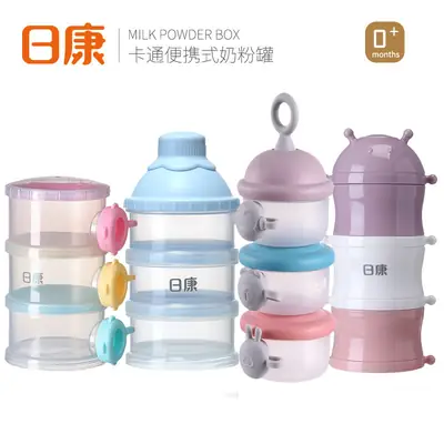 Portable Milk Powder Box for Babies, 3-Layer Side Opening, Blue & Pink