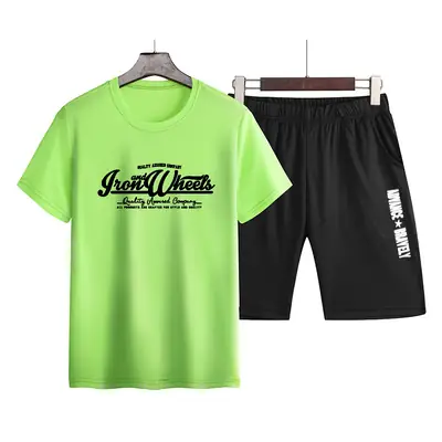 Men's Green Printed Sportswear Set Shorts & T-Shirt