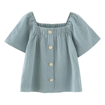 Girls Cotton Button Top 2025 Single Breasted 180g