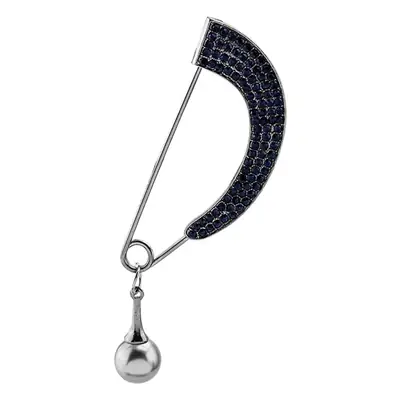Curved Pearl Brooch Pin with Full Diamond Design