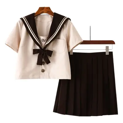 Japanese Style Sailor Suit Girl Skirt New Milk Tea