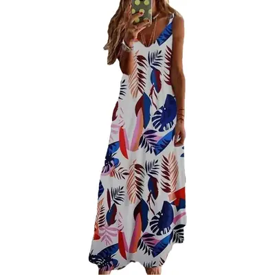 2021 Purple Floral Spaghetti Strap Summer Dress