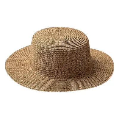 Men Straw Sun Hat Flat Design Wooden Base