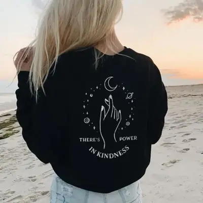 White Printed Sweatshirt with Kindness Graphic