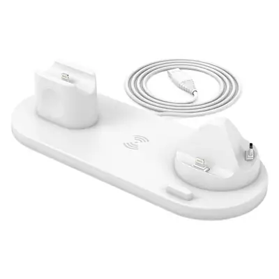 Six-In-One Wireless Charger for Apple iWatch, Earphones, 3-in-1 Rotating Stand