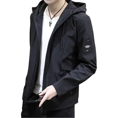 Men Grey Hooded Slim Fit Jacket All Match