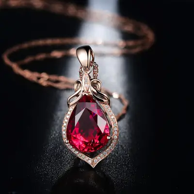 Rose Red Tourmaline Pendant for Women 18K Gold