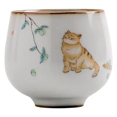 Antique Moon White Ruyao Cat Ceramic Tea Cup