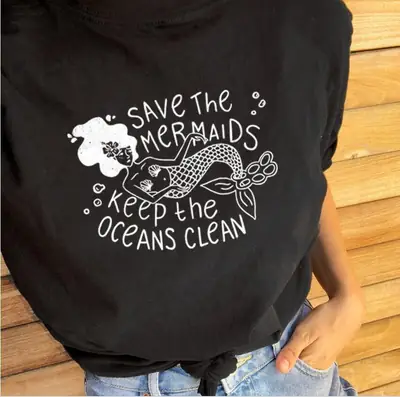 Save the Mermaids Tee Black Short Sleeve