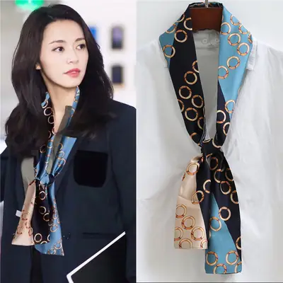 Korean Printed Women's Scarf Spring Summer Thin Narrow Long