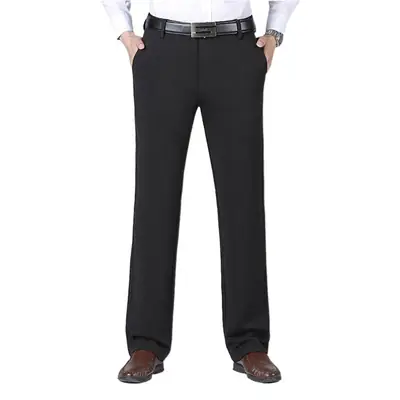 Men Elastic Waist Pants Grey High Waist Business Casual