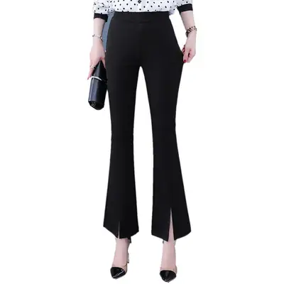 Women's Black Flared Slim Fit Cropped Pants