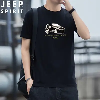 JEEP SPIRIT Men's Black Graphic T-Shirt Loose Large