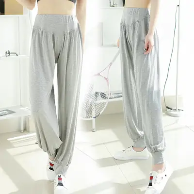 Women's Black Modal Yoga Pants Large High Waist Dance Pants