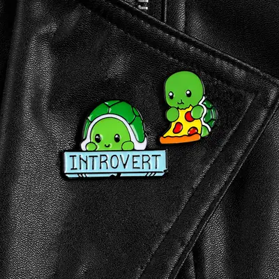 INTROVERT Cartoon Turtle Pizza Brooch for Men