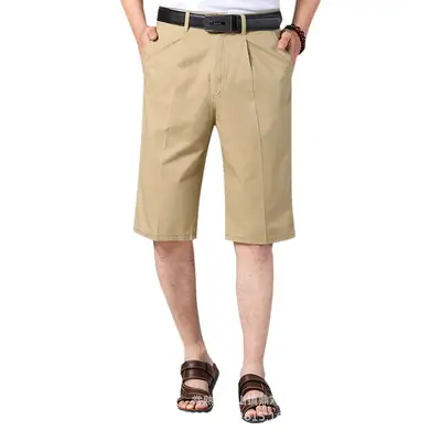 Men Cotton Capri Pants Beige High Waist All Cotton