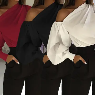 Asymmetrical One-Sleeve Women's Shirt Red Black
