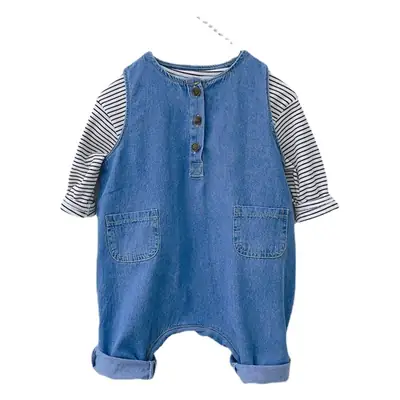 Blue Denim Overalls for Baby Boys Girls Autumn