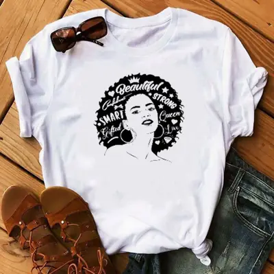 Women White T-Shirt with "Beautiful You" Graphic Short Sleeve