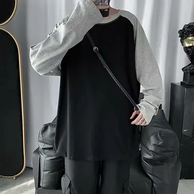 Men's 2020 Spring Gray Black Raglan Sleeve T-Shirt