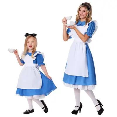 Maid Costume for Girls & Adults Blue White Dress