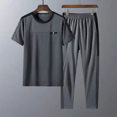Middle-aged and elderly sports suit men's summer leisure suit men's father's summer short sleeve pants