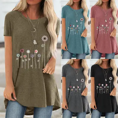 Women Printed T-Shirt Maroon Casual Plus Size Round Neck