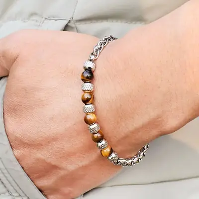 Stainless Steel Tiger Eye Bracelet 6mm Adjustable
