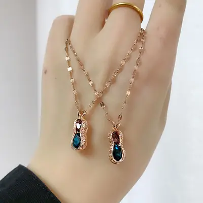 Japanese & Korean Gold Color Crystal Peanut Necklace for Women