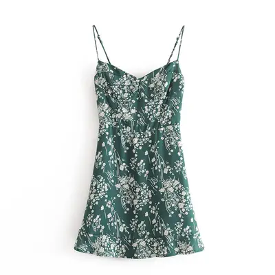 Green Floral Ruffled Dress for Women Spring New