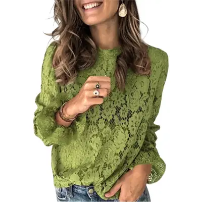 Women's Long Sleeve Sexy Lace T-Shirt Brown