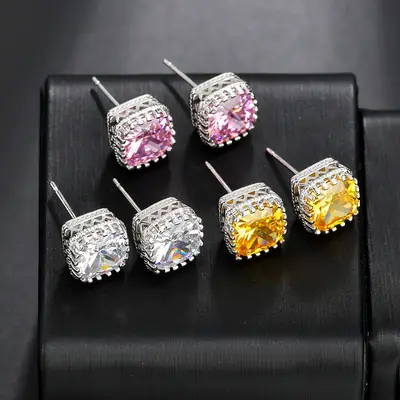Korean Square Diamond Zircon Earrings for Women
