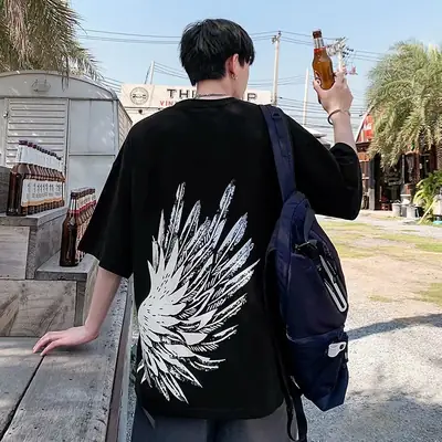 Men Wings Printed T-Shirt Set Summer Casual Wear
