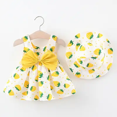 Girls Strawberry Printed Cotton Dress Set