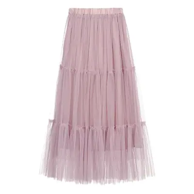 Spring Women's Mesh Pleated Fairy Skirt Large Swing Mid-Length
