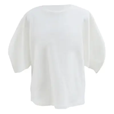 Women White Curved Sleeve T-Shirt Short Sleeve Cotton Spring Summer