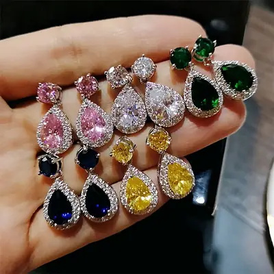 Multicolored Teardrop Earrings for Women Platinum Plated