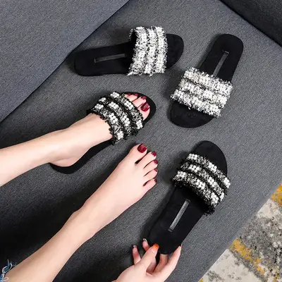 Women's Pearl Embellished Slippers Extra Large 2022