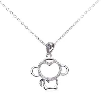 Silver Little Monkey Hollow Collarbone Necklace for Women