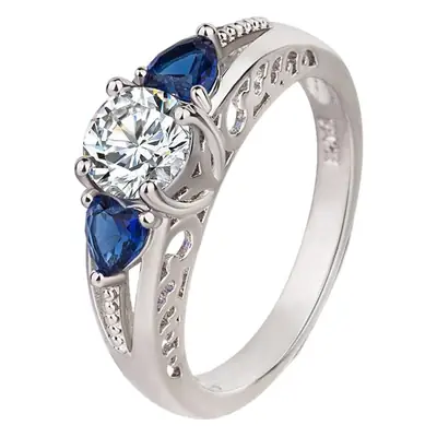 Heart Blue Diamond Ring Women European American Silver