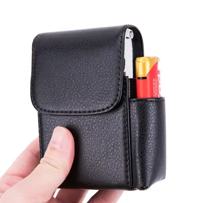 Men PU Leather Pressure-Cold Cigarette Bag Tan