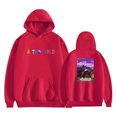 Red Hooded Sweatshirt with Graphic Print for Men Women