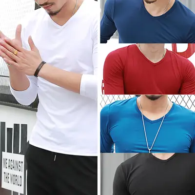 Men's Black V-Neck Long Sleeve T-Shirt