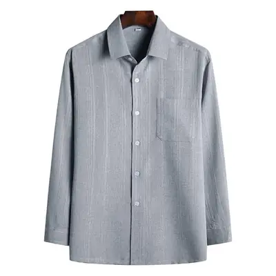 Men Cotton Long Sleeve Shirt Grey Loose Fitting