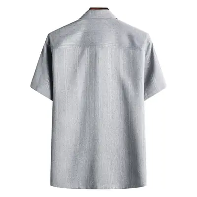 Men Cotton Linen Short Sleeve Shirt Grey