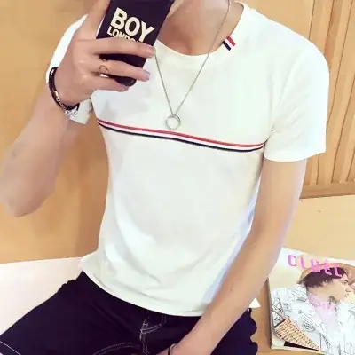 Men's White Short Sleeve T-Shirt Round Neck Wholesale